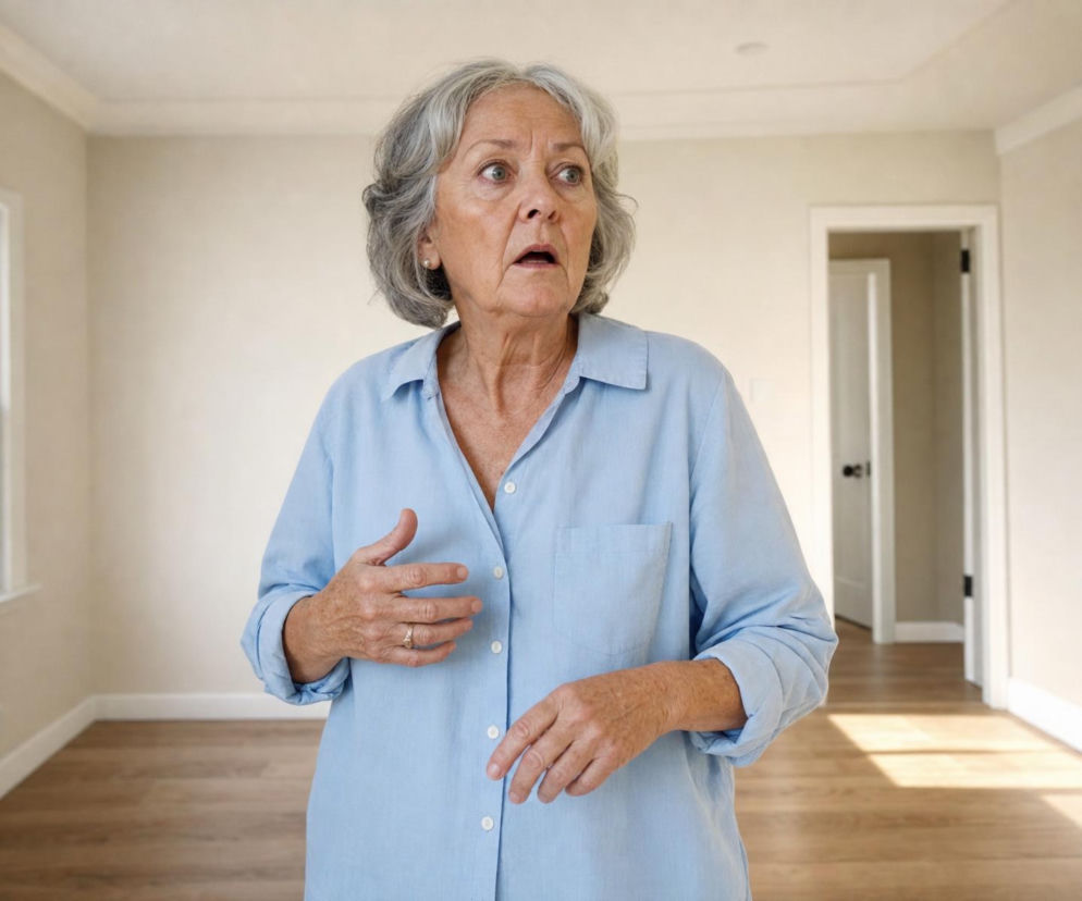 Zaskoczona seniorka w pustym pokoju. O konflikcie z córką po remoncie mieszkania przeczytasz na SE.