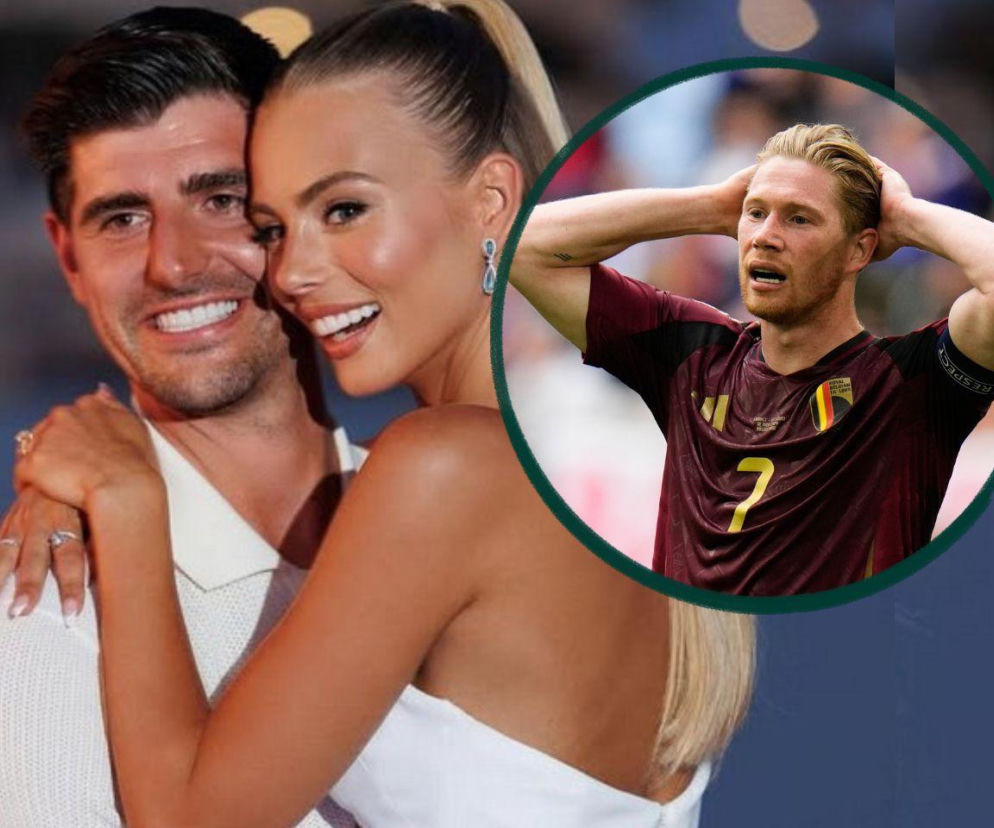 Thibaut Courtois z żoną Mishel Gerzig. Na miniaturze Kevin De Bruyne. O kulisach skandalu przeczytasz na SE.