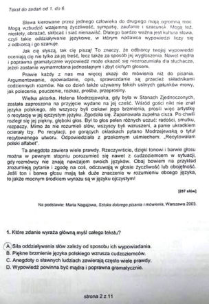 Sprawdzian w klasie VI szkoły podstawowej