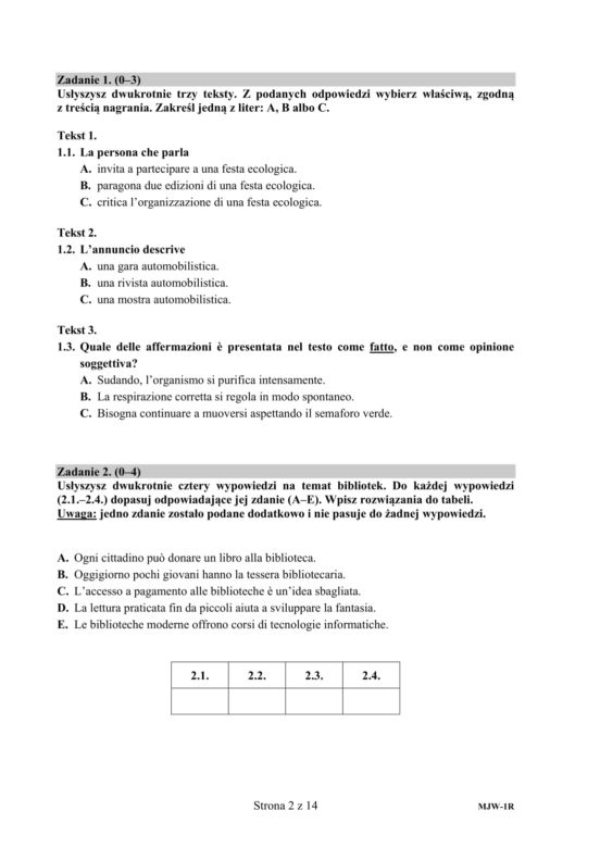 ARKUSZE CKE - Matura j. włoski - poziom rozszerzony 2019