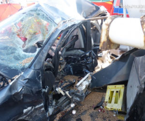 Koszmarny wypadek na A4. Dwa TIR-y zmiażdżyły osobówkę