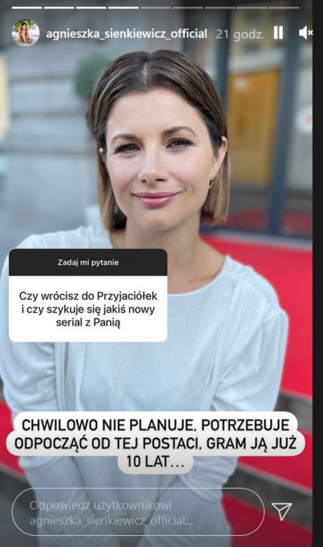 Agnieszka Sienkiewicz na Instagramie o powrocie do serialu Przyjaciółki