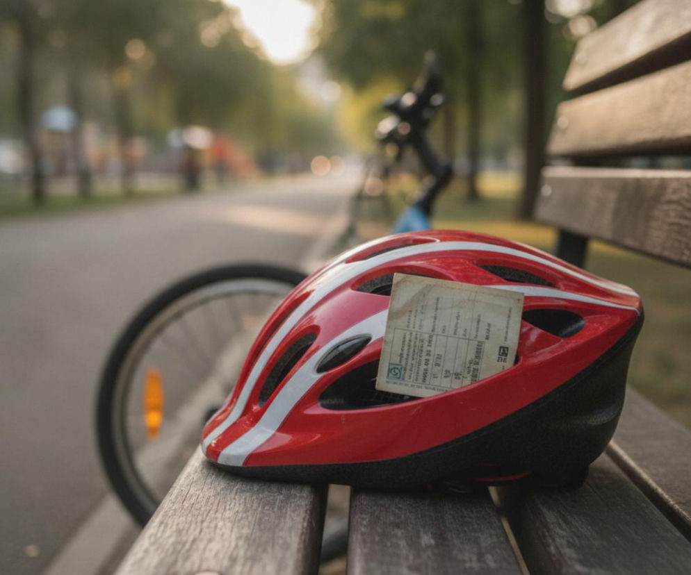Kask i karta rowerowa na ławce. O możliwych zmianach w przepisach dla dzieci przeczytasz na SE Polityka.