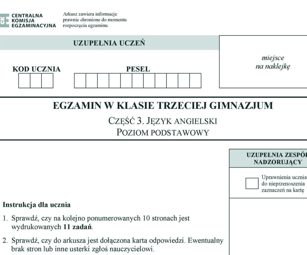 Egzamin gimnazjalny 2019 - język angielski