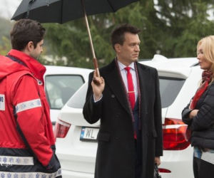 Na dobre i na złe odc. 549. Andrzej Falkowicz (Michał Żebrowski), Adam Krajewski (Grzegorz Daukszewicz), Kinga (Marta Dąbrowska)