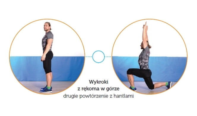 7. Ćwiczenia ogólnorozwojowe: wykroki z rękoma w górze