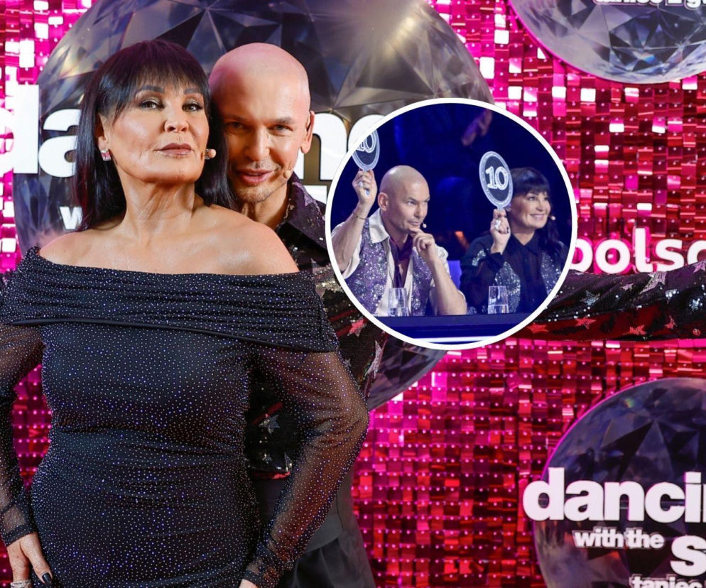 Iwona Pavlović i Tomasz Wygoda na planie show. Na miniaturze oboje trzymają tabliczki z ocenami. O jurorach przeczytasz w SE.
