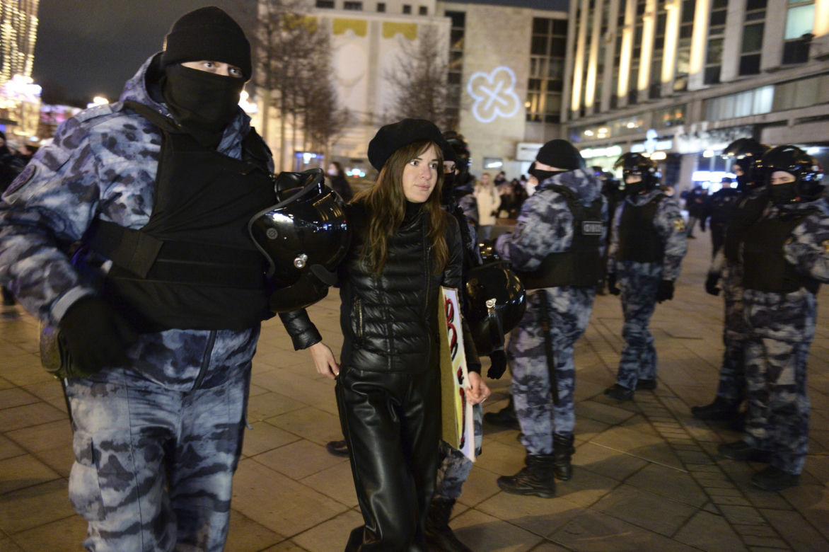 Protesty w Rosji przeciwko wojnie z Ukrainą.