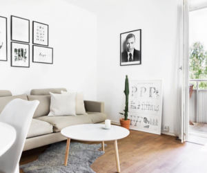 Salon z kuchnią w stylu skandynawskim
