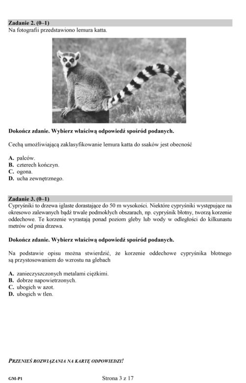 Egzamin gimnazjalny 2018 - część przyrodnicza