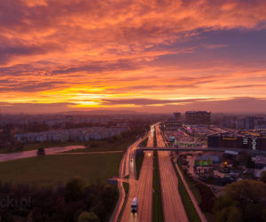Ognisty zachód słońca nad Krakowem