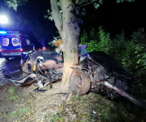 Tragiczny wypadek pod Braniewem. Audi wbiło się w drzewo. Nie żyje 19-latek [ZDJĘCIA]
