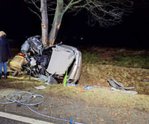 Śmiertelny wypadek na DK 94 pod Legnicą. 22-latek rozbił się oplem na drzewie [ZDJĘCIE]