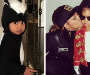 Słodkie dzieci gwiazd w halloweenowych strojach: North West jako skuns i Blue Ivy jako Michael Jackson