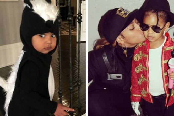 Słodkie dzieci gwiazd w halloweenowych strojach: North West jako skuns i Blue Ivy jako Michael Jackson