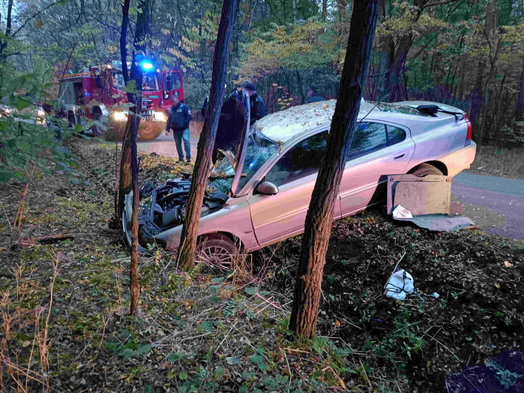 Domanice. Rozbili się na drzewie, gdy jechali na cmentarz. Dwie osoby ranne