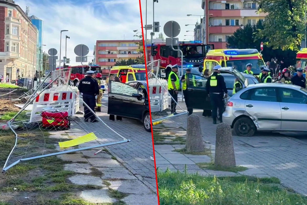 Groźny wypadek w centrum Opola. Auto wjechało w pieszych na chodniku