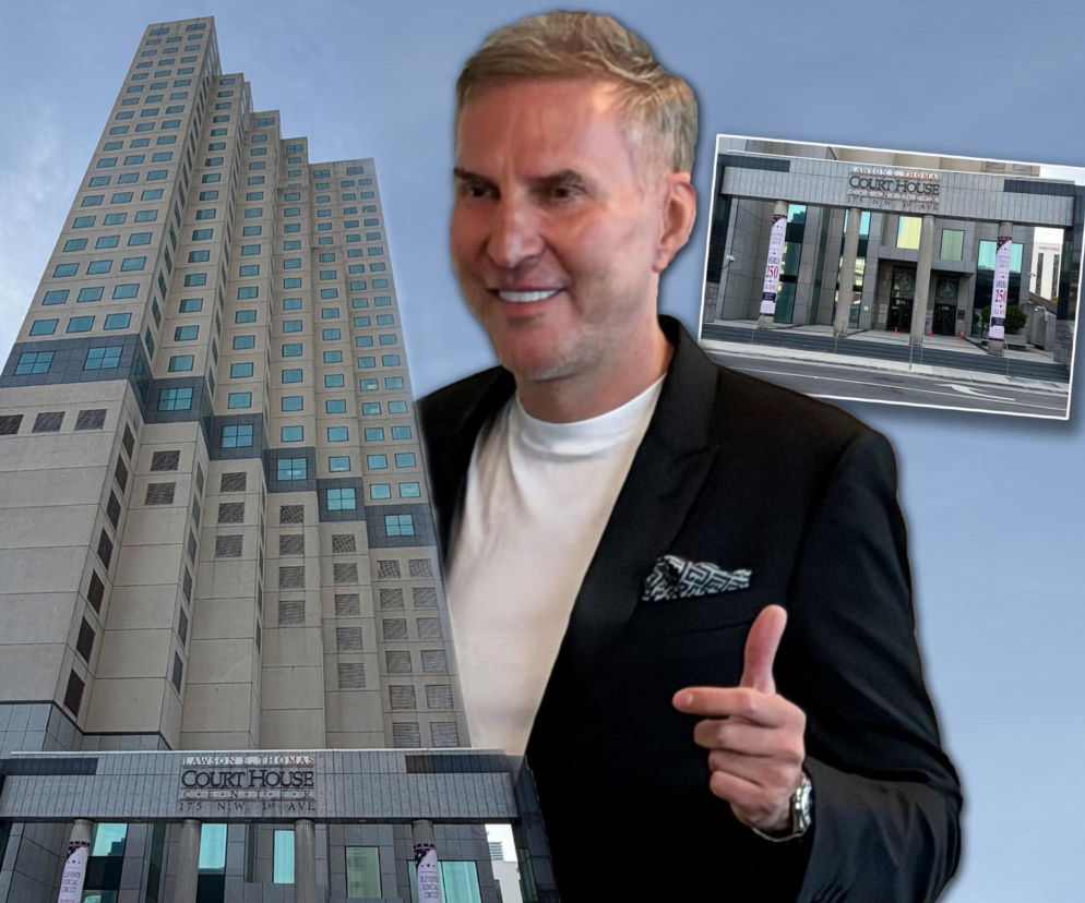Krzysztof Gojdź na tle sądu w Miami. Na miniaturze obok budynek Court House. O rozwodzie lekarza przeczytasz na SE.