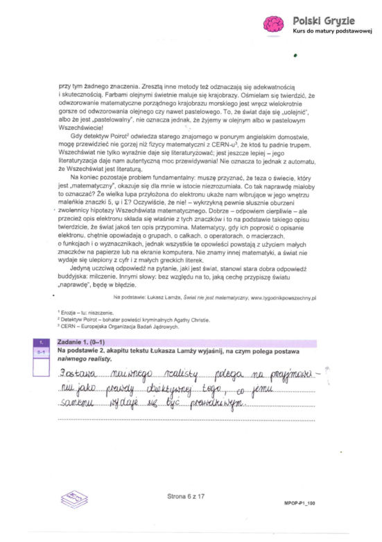 Odpowiedzi matura próbna z języka polskiego 2024 