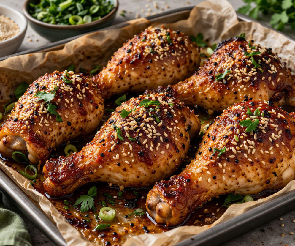 Kurczak pieczony w maślance z miso i miodem – soczysty w środku, z chrupiącą skórką sezamową
