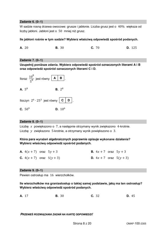 Egzamin ósmoklasisty 2023: matematyka. Zadania, arkusze CKE i odpowiedzi z matematyki [24.05.2023]