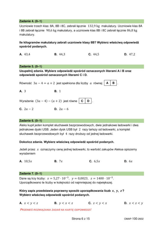 Próbny egzamin ósmoklasisty 2026: Matematyka ARKUSZE CKE