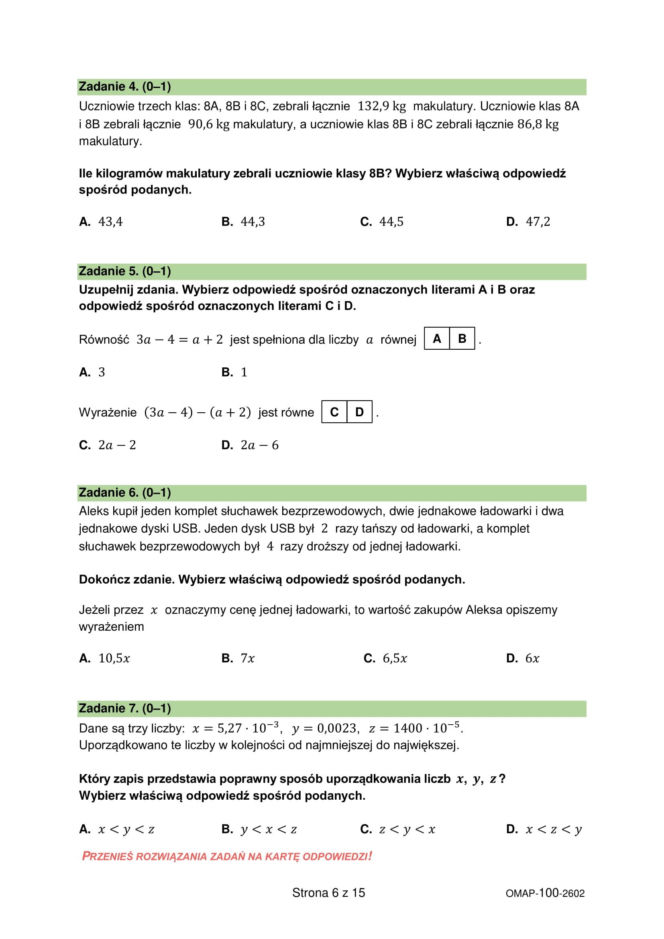 Próbny egzamin ósmoklasisty 2026: Matematyka ARKUSZE CKE