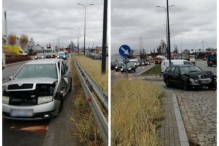 Wypadek na Towarowej w Olsztynie. Dwie osoby trafiły do szpitala po zderzeniu samochodów [FOTO]