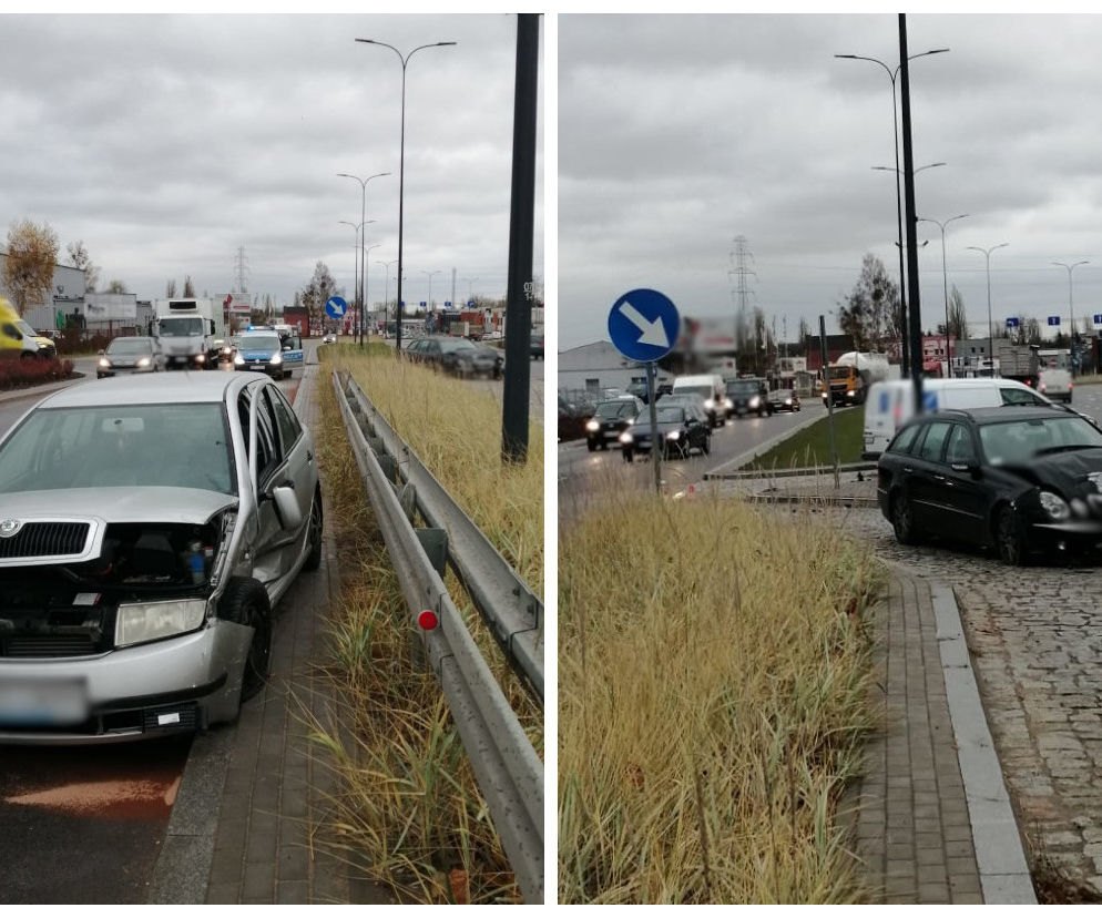Wypadek na Towarowej w Olsztynie. Dwie osoby trafiły do szpitala po zderzeniu samochodów [FOTO]