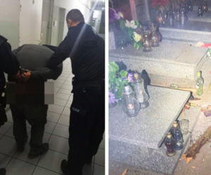 Najpierw piekł kiełbaski, pił alkohol, potem spał na grobie