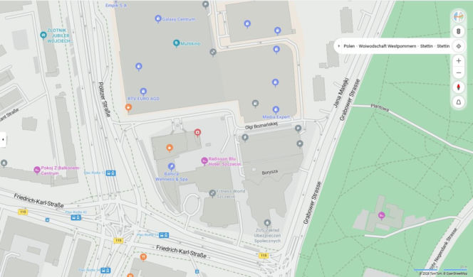 Niemieckie nazwy ulic w Szczecinie na mapach Bing