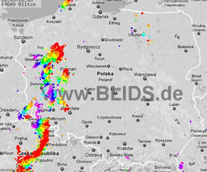 Burze w Polsce, 28.07.2012 - MAPA z godz. 16.45-18.45