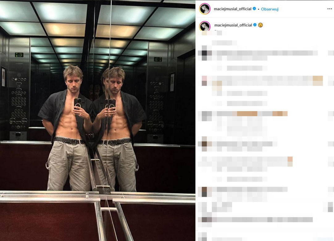 Maciej Musiał pręży klatę i rozpina spodnie