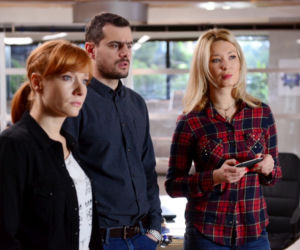 Komisarz Alex 7 odc. 90. Lucyna (Magdalena Walach),  Michał Orlicz (Antoni Pawlicki), Beata (Marta Dąbrowska)