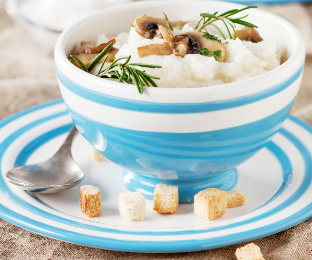 Kalafiorowe puree ze smażonymi pieczarkami