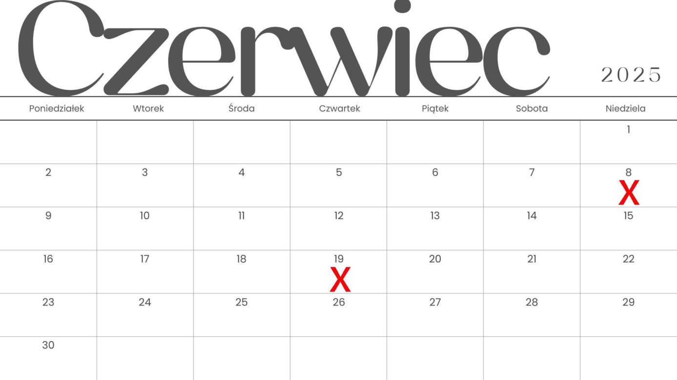 Dni wolne w czerwcu 2025