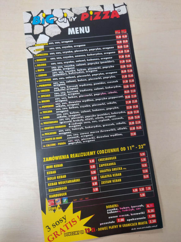 Big City Pizza - ceny kiedyś