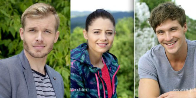 M jak miłość. Iza (Adriana Kalska), Marcin (Mikołaj Roznerski), Artur (Tomasz Ciachorowski)