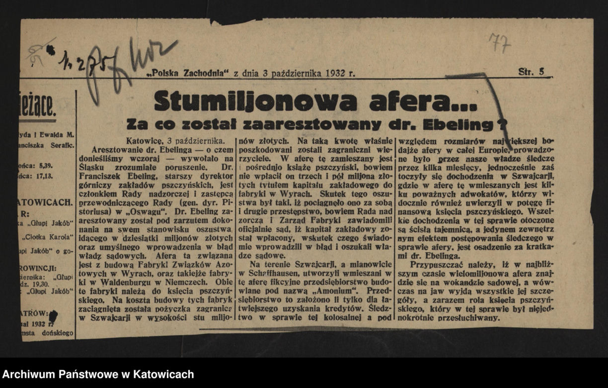 Upadłość firmy "Oswag" S.A. w Wyrach, proces przeciwko dyrektorowi Franciszkowi Ebelingowi i Józefowi Ogiermanowi