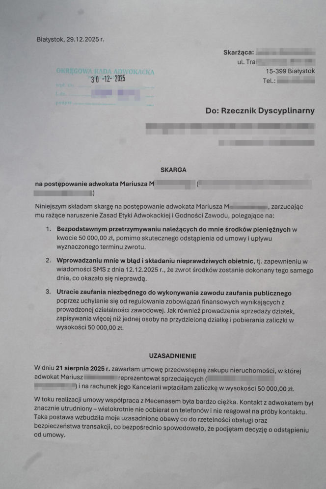 "Wyglądał profesjonalnie". 14 osób wpłaciło zaliczki na te same działki. Poszkodowani oskarżają adwokata