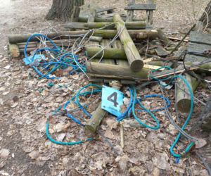 Rozbiórka Parku Linowego Tarzan w Parku Tysiąclecia w Lesznie