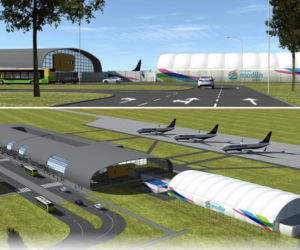 Wizualizacja tymczasowego terminala pasażerskiego w Modlinie