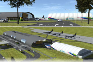 Wizualizacja tymczasowego terminala pasażerskiego w Modlinie