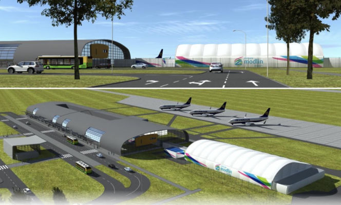 Wizualizacja tymczasowego terminala pasażerskiego w Modlinie