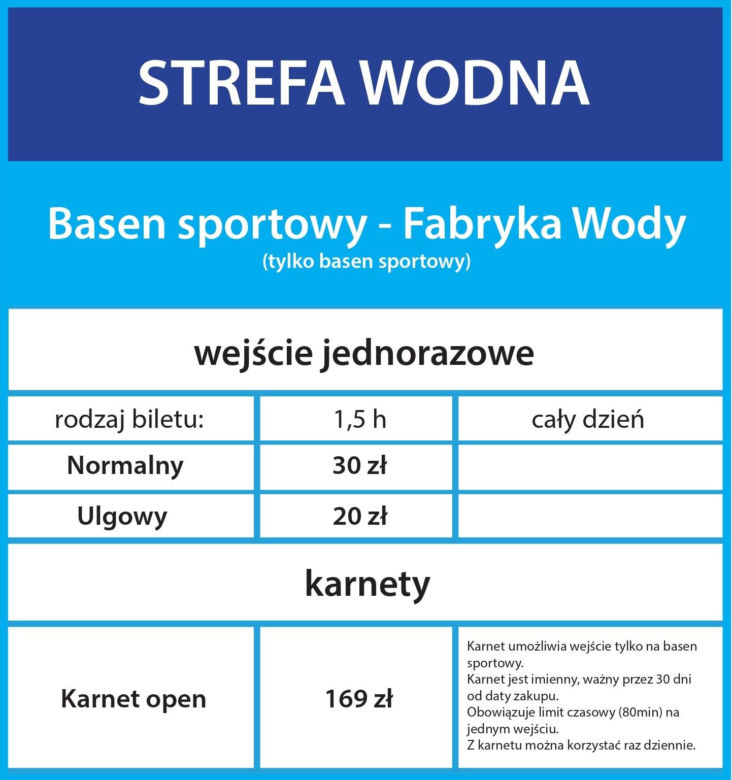 Cennik "Fabryki Wody" w Szczecinie