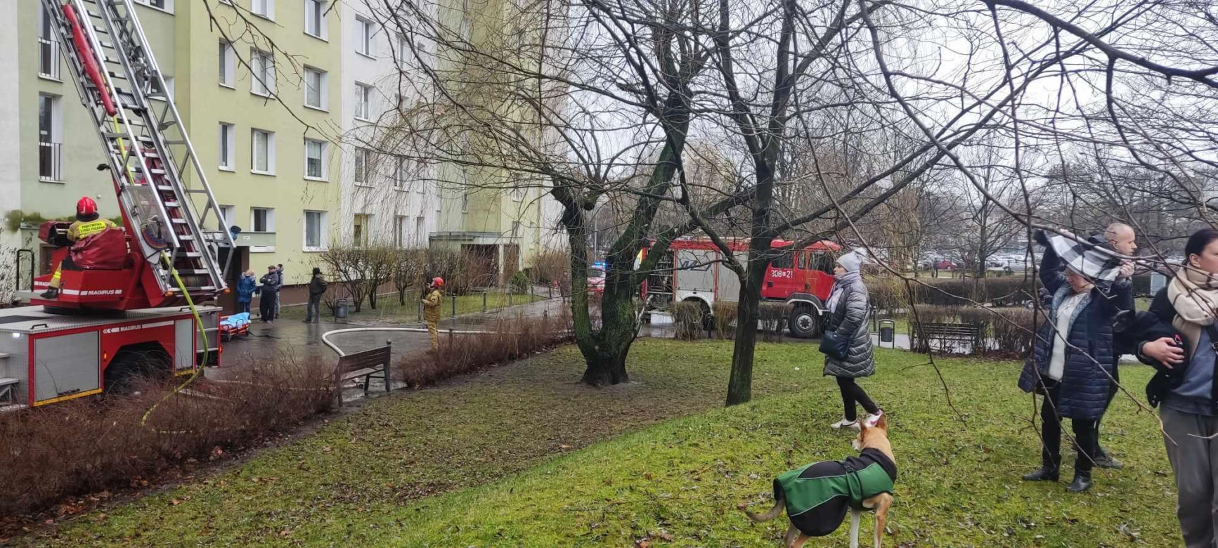 Pożar w bloku przy ulicy Łukowskiej w Warszawie