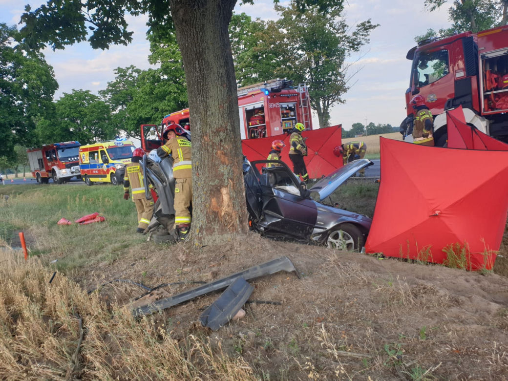 Śmiertelny wypadek pod Zgierzem. Dwóch mężczyzn zginęło w roztrzaskanym BMW. Policja szuka świadków 