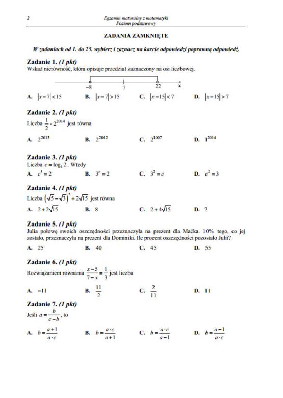 Poprawkowa Matura z matematyki 2014 /2