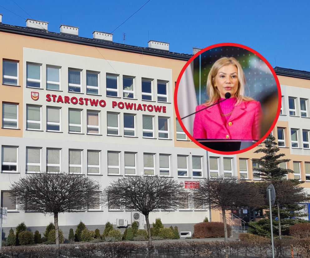 Budynek Starostwa Powiatowego. Na miniaturze posłanka Anna Pieczarka. O zarobkach polityczki przeczytasz na SE Superbiz.