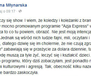 Młynarska krytykuje Azję Express